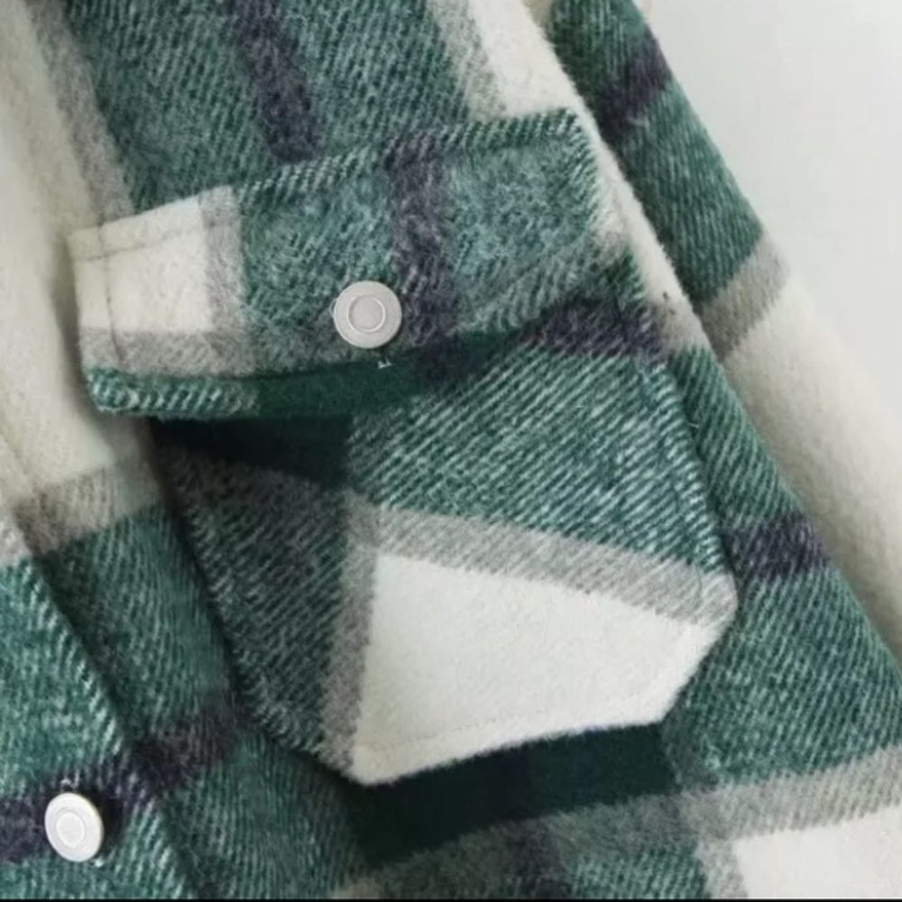 SOLD OUT Green Plaid Oversized Flannel Shacket Shirt Jacket - Picture 7 of 16